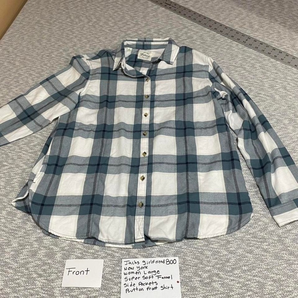 Jachs Girlfriend 800 white and blue plaid shirt size women L. SKU800  #plaid